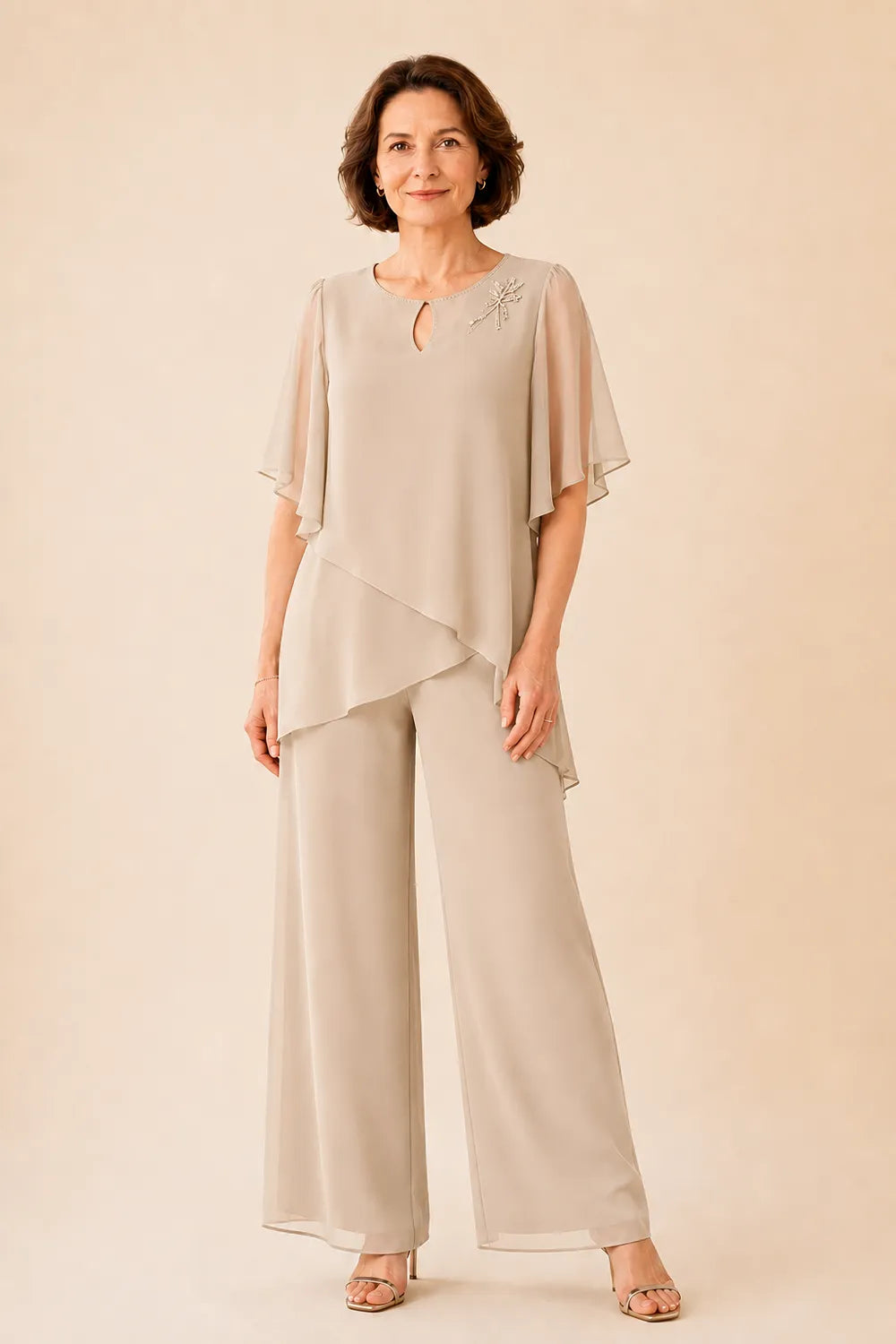 Ria | Chiffon Pantsuit with Keyhole Neckline
