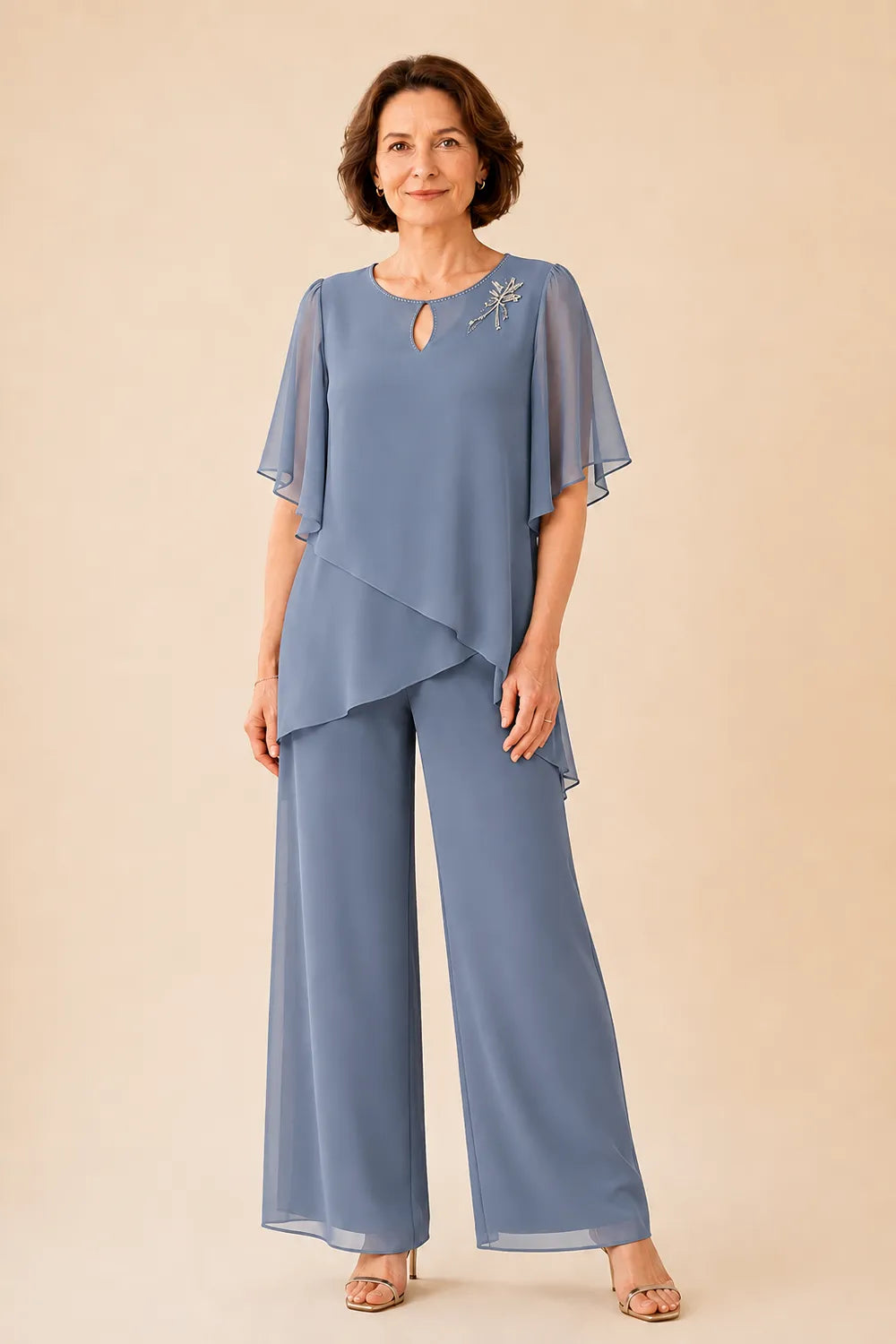 Ria | Chiffon Pantsuit with Keyhole Neckline