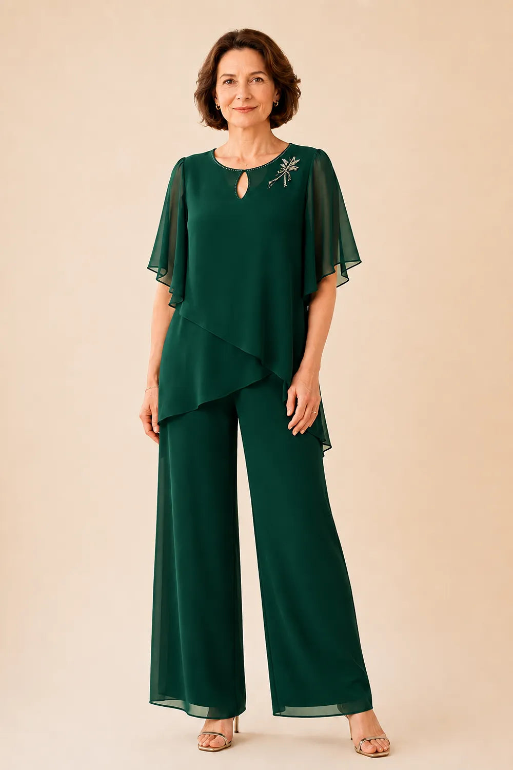 Ria | Chiffon Pantsuit with Keyhole Neckline