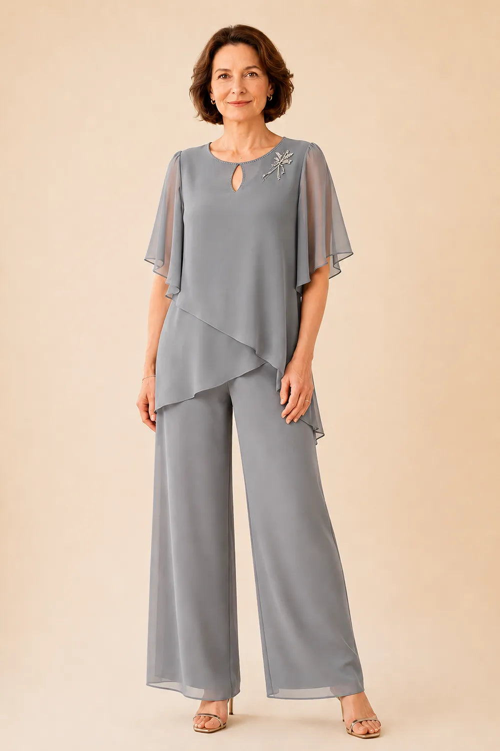 Ria | Chiffon Pantsuit with Keyhole Neckline