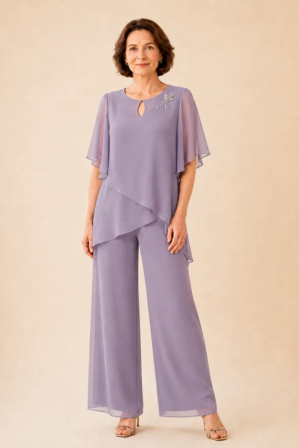 Ria | Chiffon Pantsuit with Keyhole Neckline