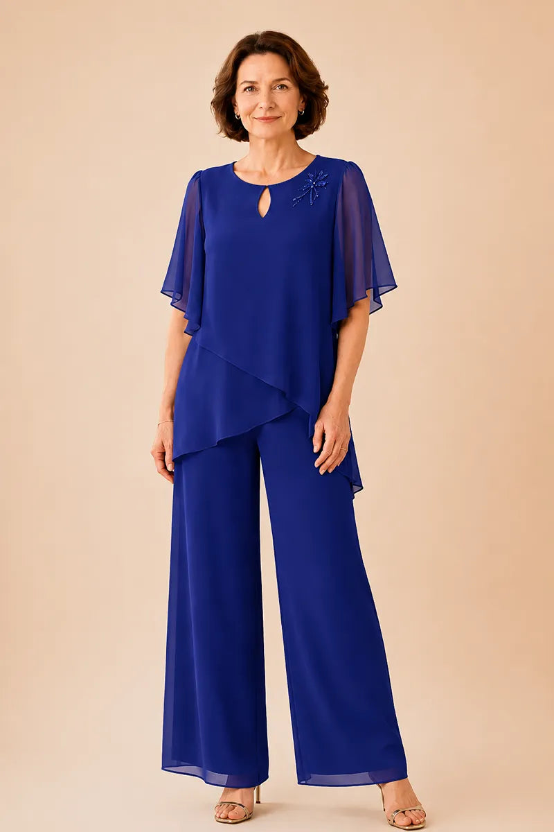 Ria | Chiffon Pantsuit with Keyhole Neckline