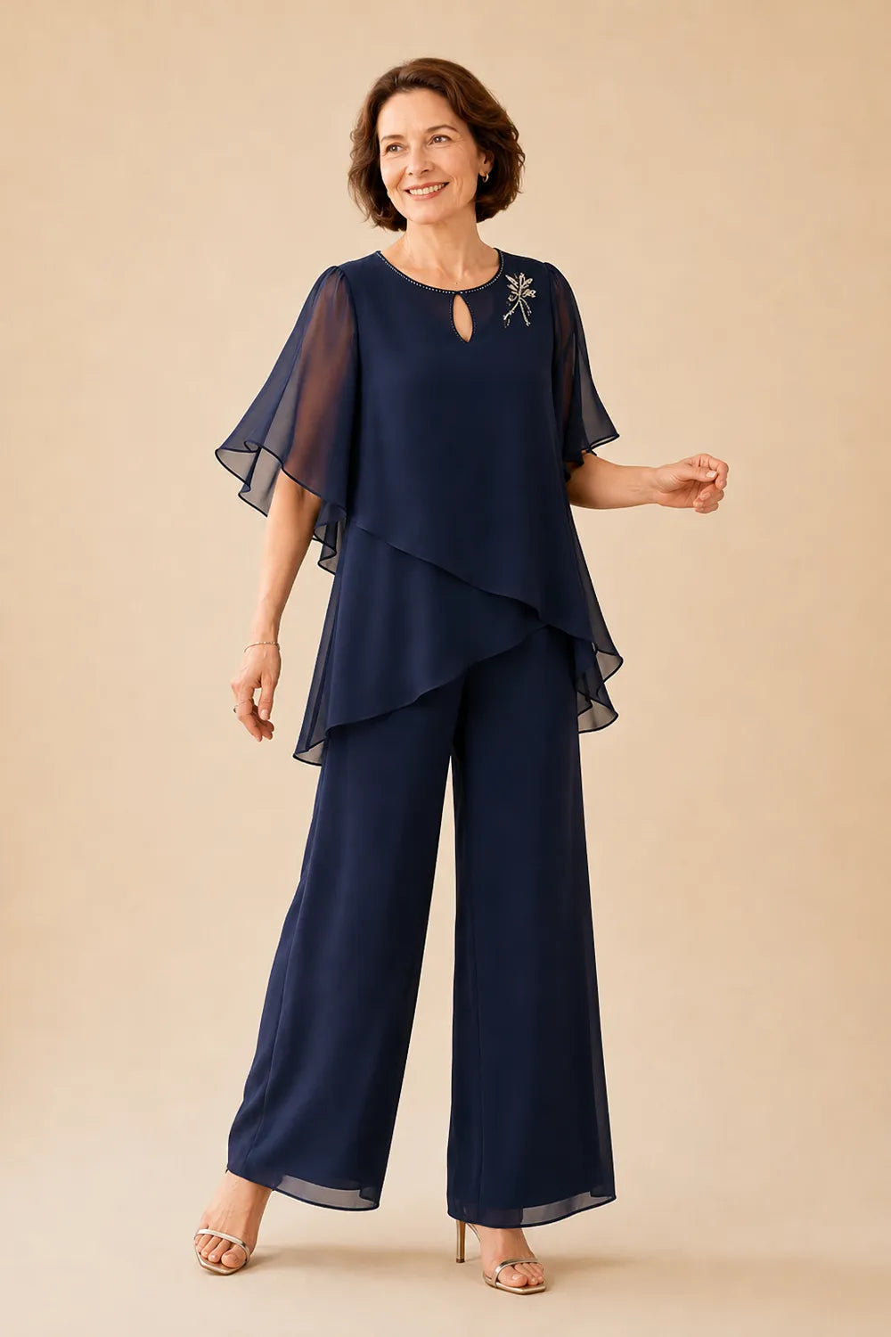 Ria | Chiffon Pantsuit with Keyhole Neckline