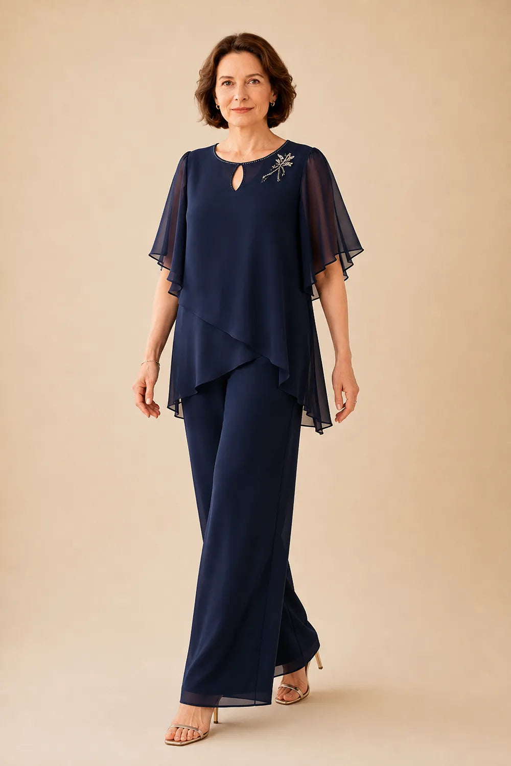 Ria | Chiffon Pantsuit with Keyhole Neckline