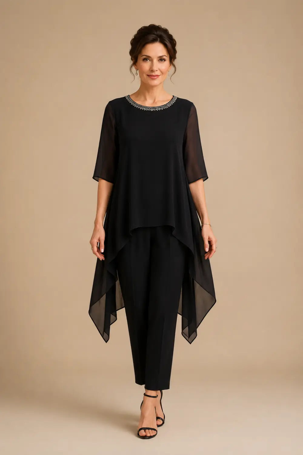 Eline | Layered Chiffon Pantsuit with Capelet