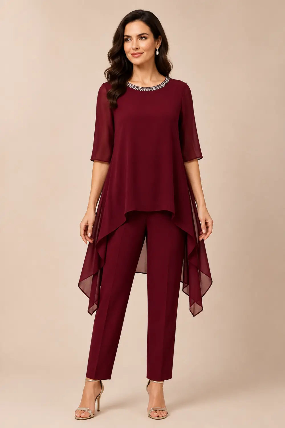 Eline | Layered Chiffon Pantsuit with Capelet