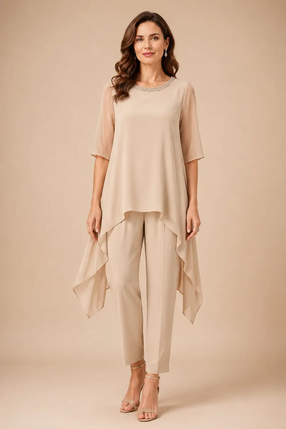 Eline | Layered Chiffon Pantsuit with Capelet