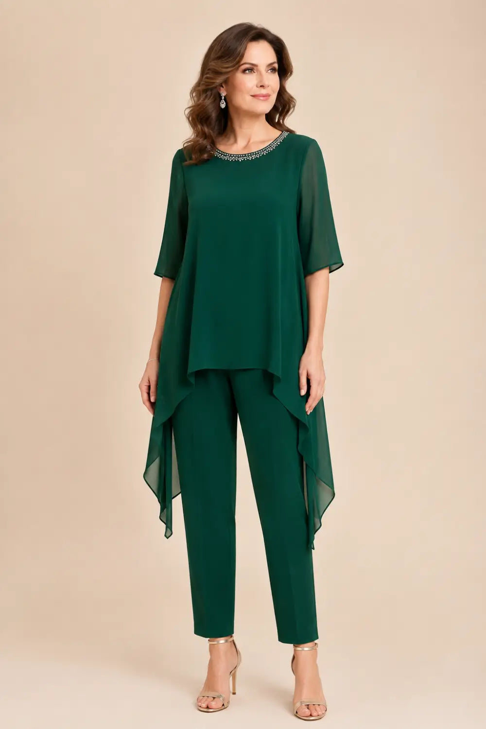 Eline | Layered Chiffon Pantsuit with Capelet