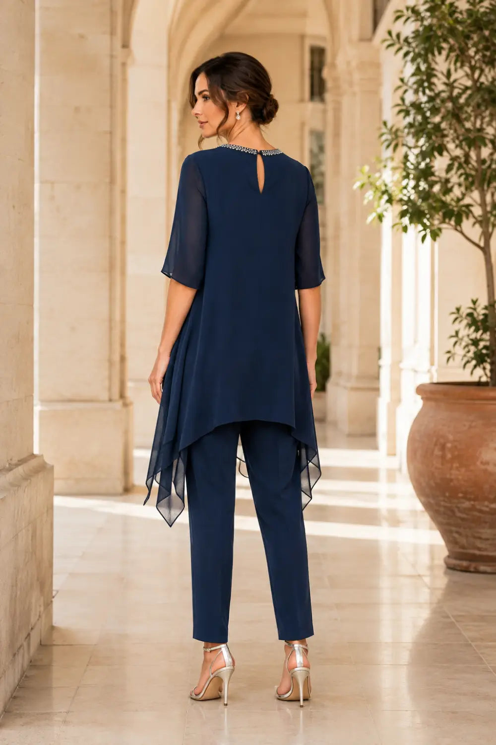 Eline | Layered Chiffon Pantsuit with Capelet