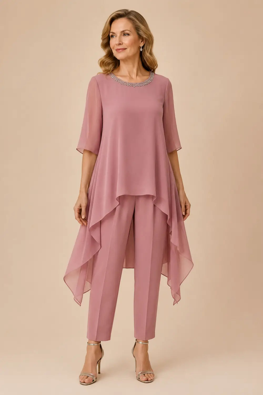 Eline | Layered Chiffon Pantsuit with Capelet