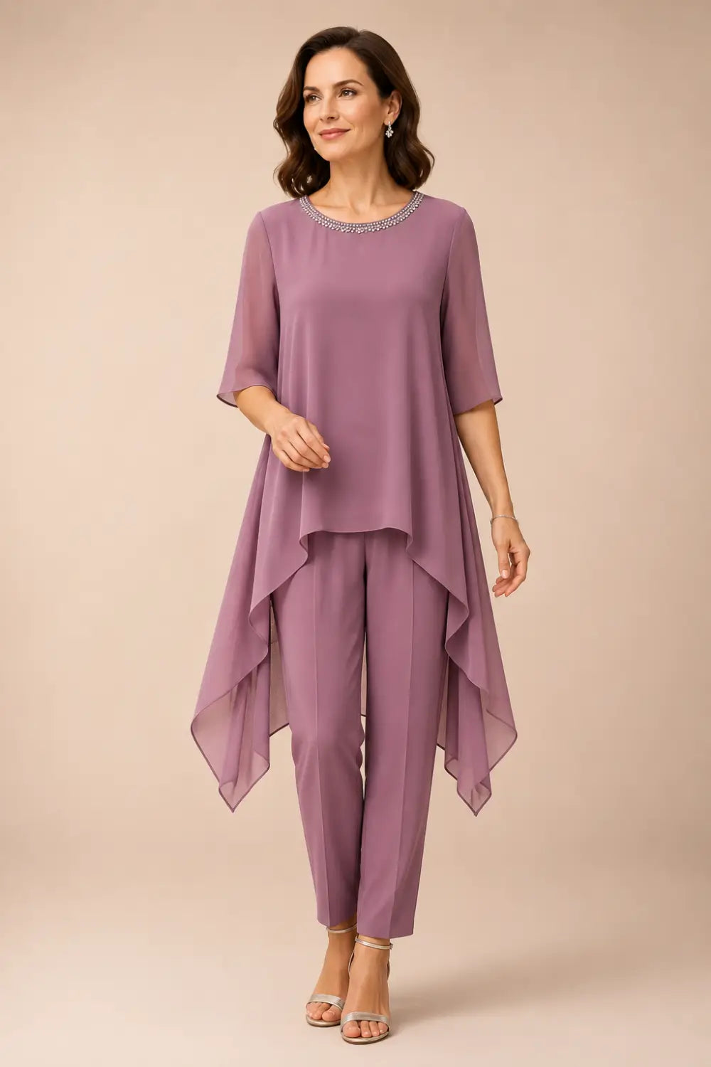 Eline | Layered Chiffon Pantsuit with Capelet