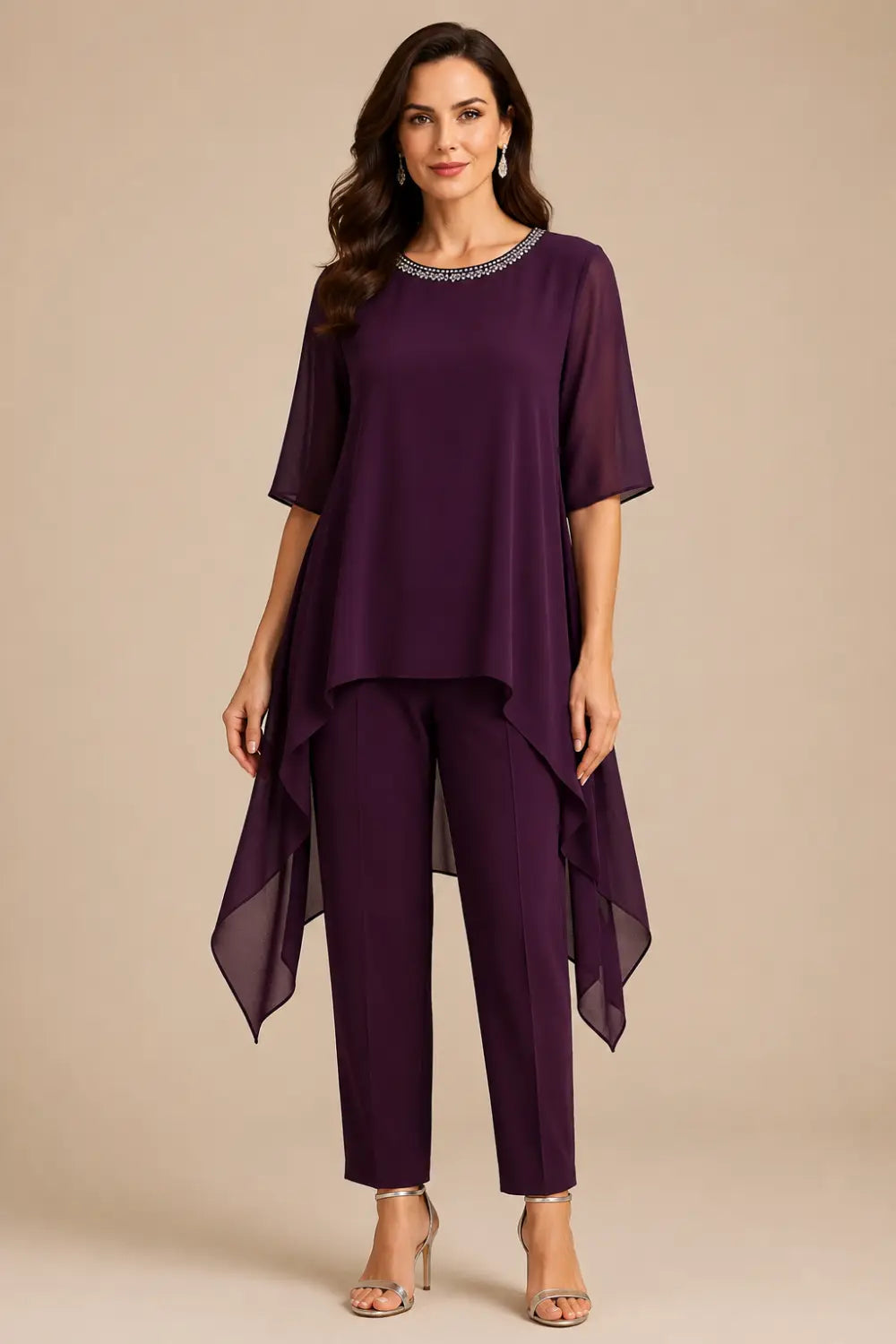 Eline | Layered Chiffon Pantsuit with Capelet