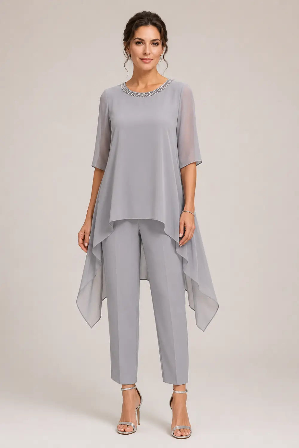 Eline | Layered Chiffon Pantsuit with Capelet