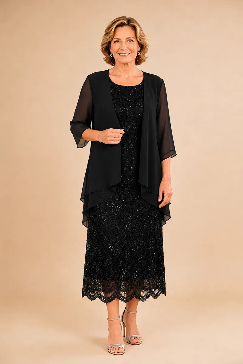 Liesbeth | Formal Lace Midi Dress with Chiffon Jacket