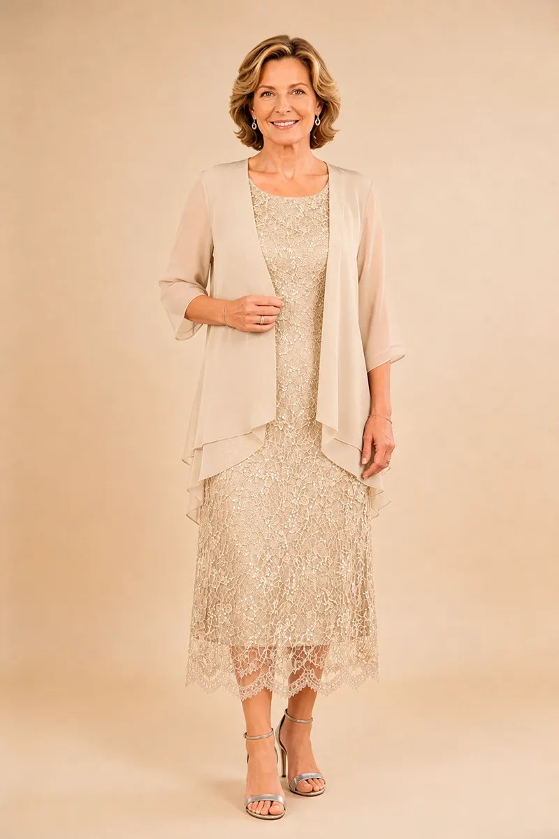 Liesbeth | Formal Lace Midi Dress with Chiffon Jacket
