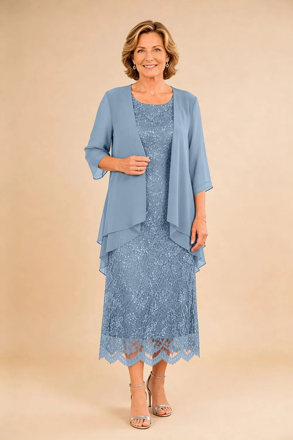 Liesbeth | Formal Lace Midi Dress with Chiffon Jacket