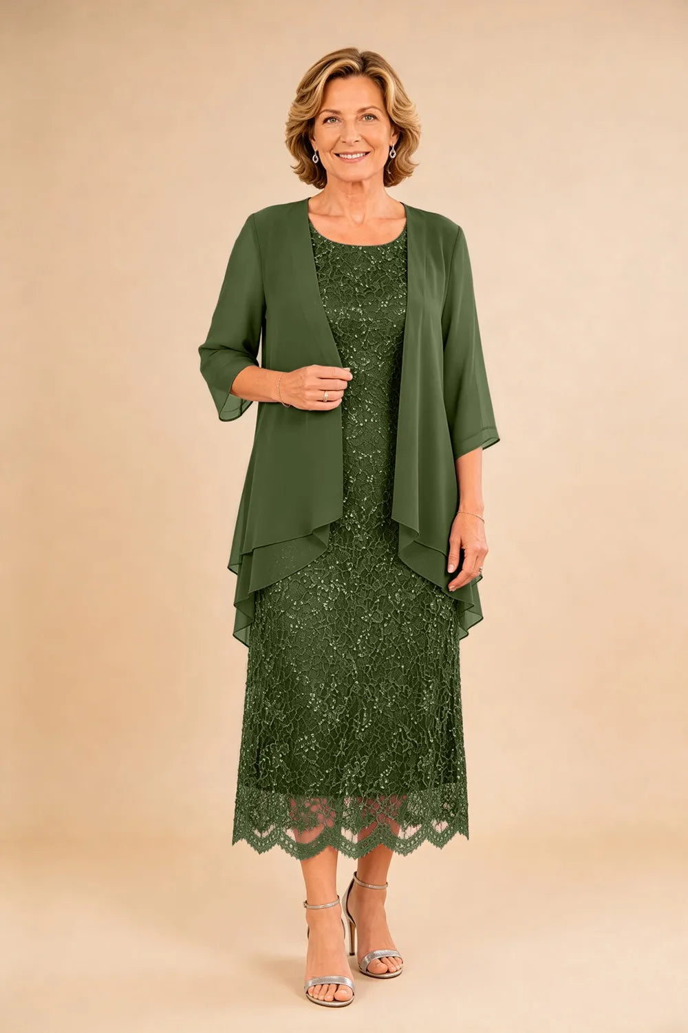 Liesbeth | Formal Lace Midi Dress with Chiffon Jacket