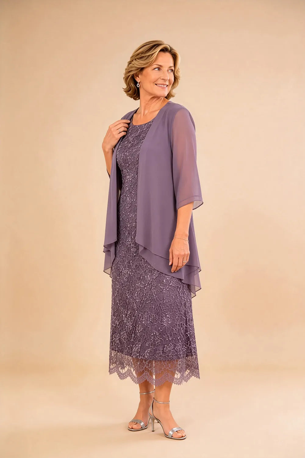 Liesbeth | Formal Lace Midi Dress with Chiffon Jacket