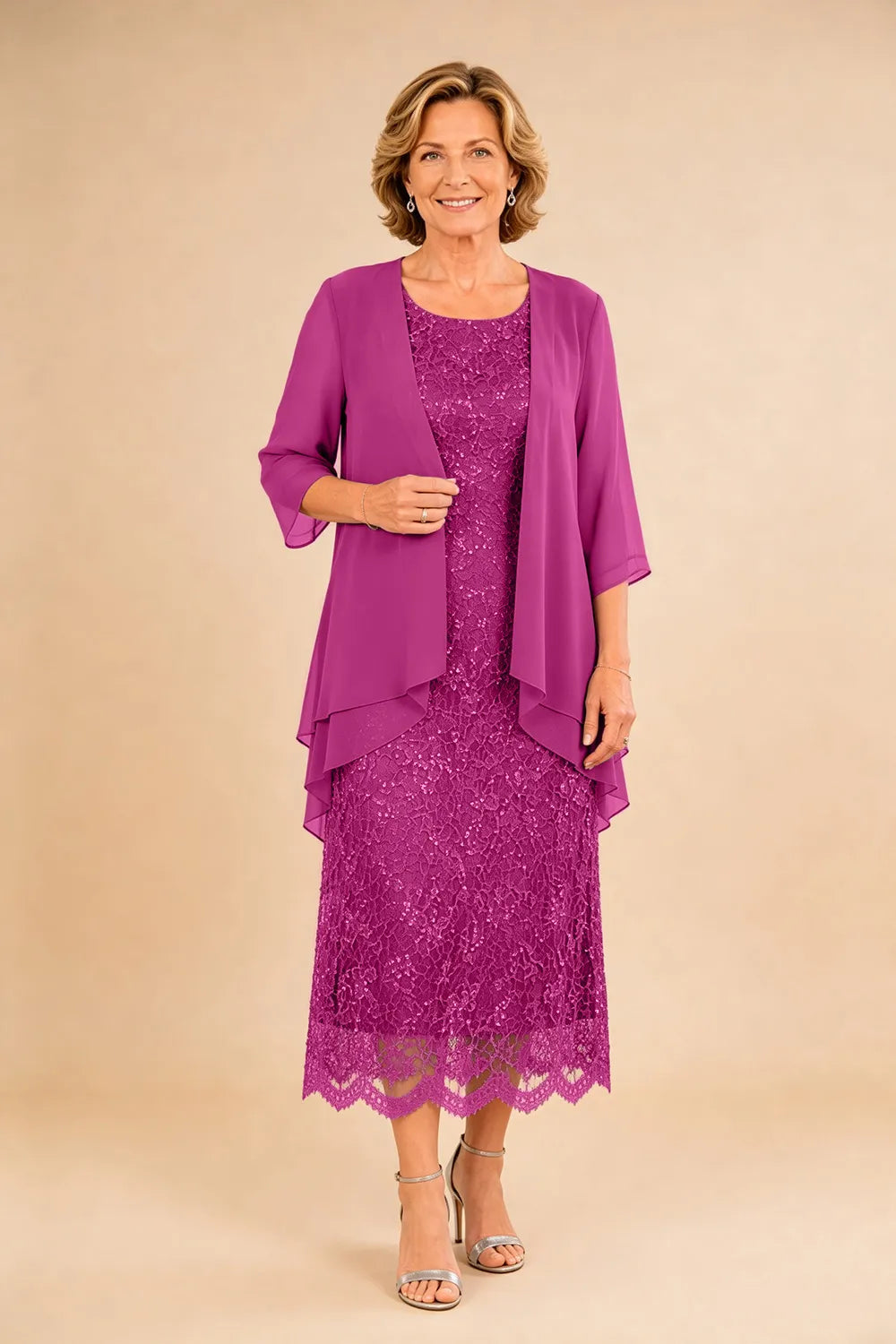 Liesbeth | Formal Lace Midi Dress with Chiffon Jacket