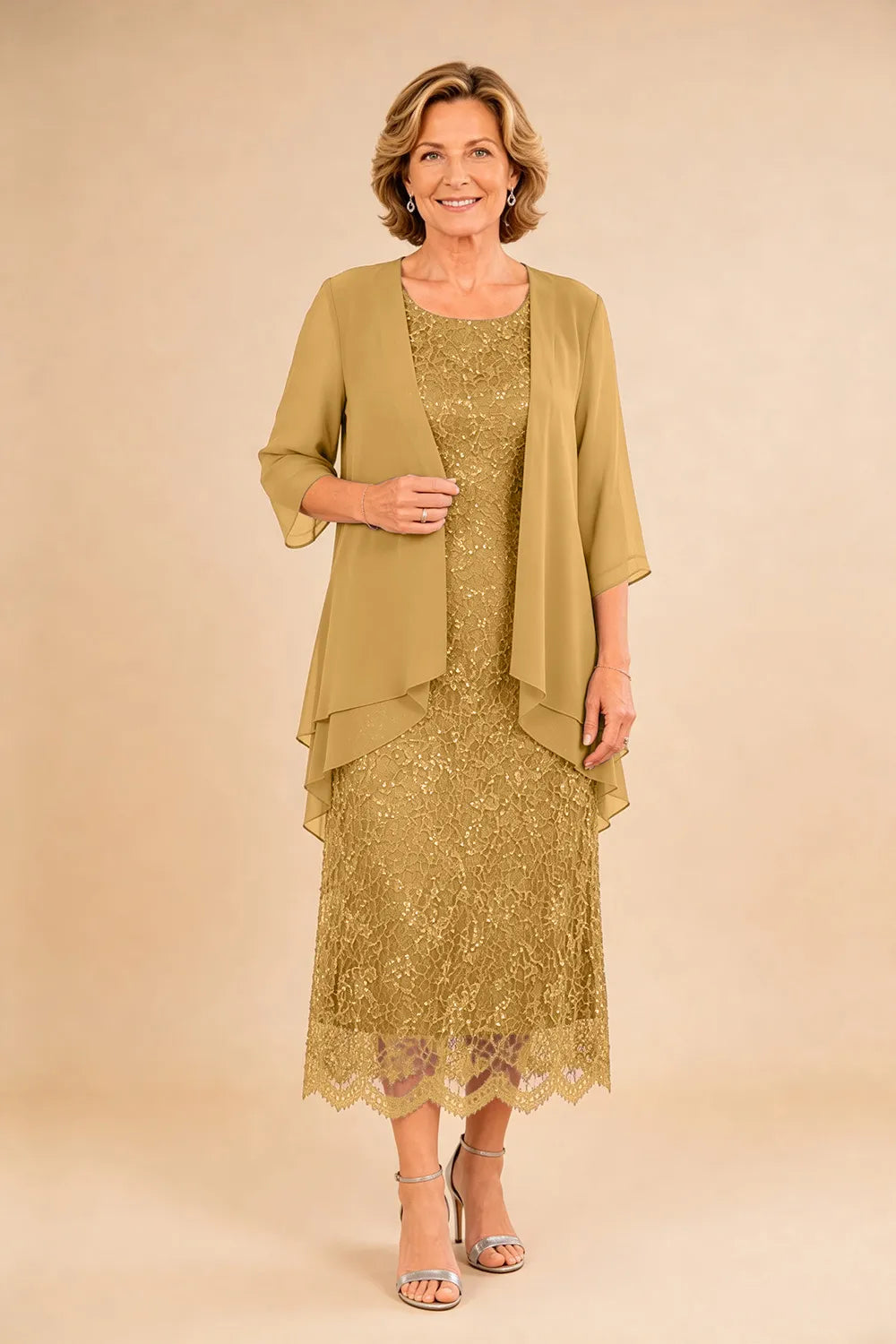 Liesbeth | Formal Lace Midi Dress with Chiffon Jacket
