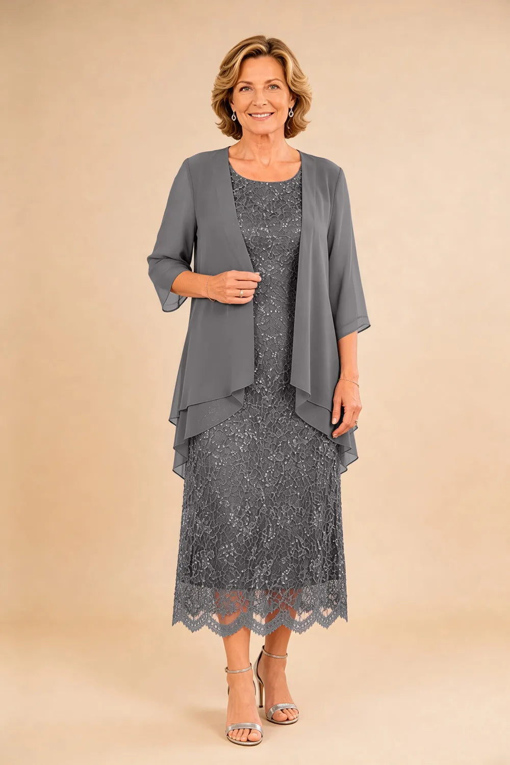 Liesbeth | Formal Lace Midi Dress with Chiffon Jacket