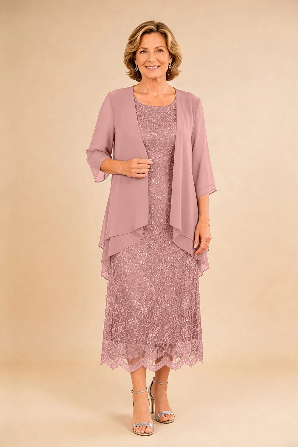 Liesbeth | Formal Lace Midi Dress with Chiffon Jacket