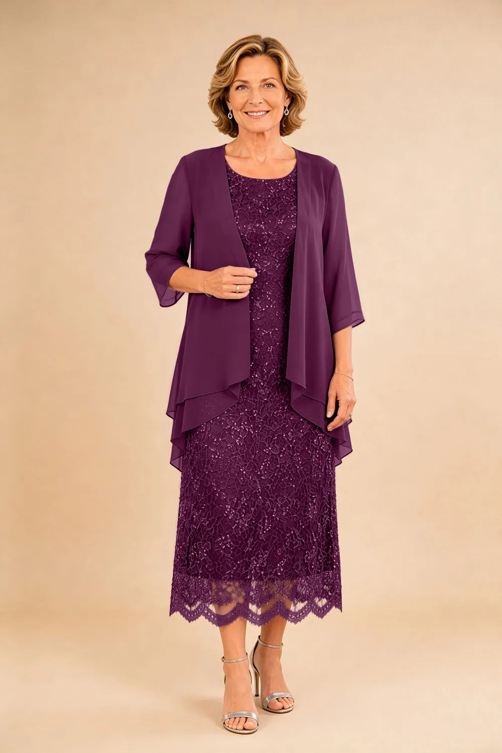 Liesbeth | Formal Lace Midi Dress with Chiffon Jacket