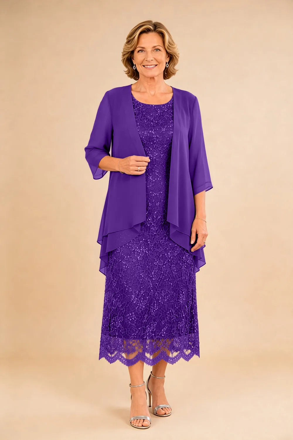 Liesbeth | Formal Lace Midi Dress with Chiffon Jacket