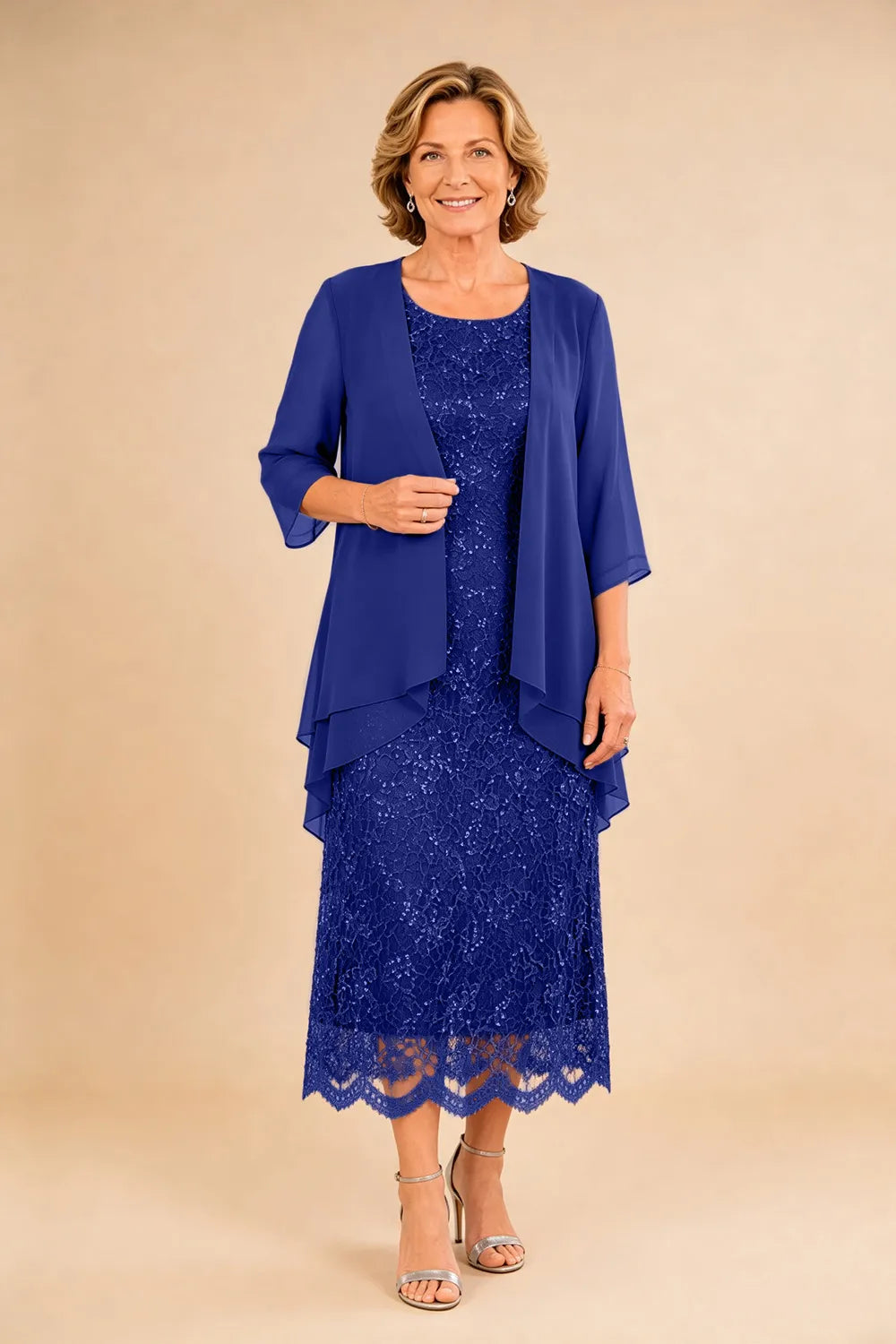 Liesbeth | Formal Lace Midi Dress with Chiffon Jacket