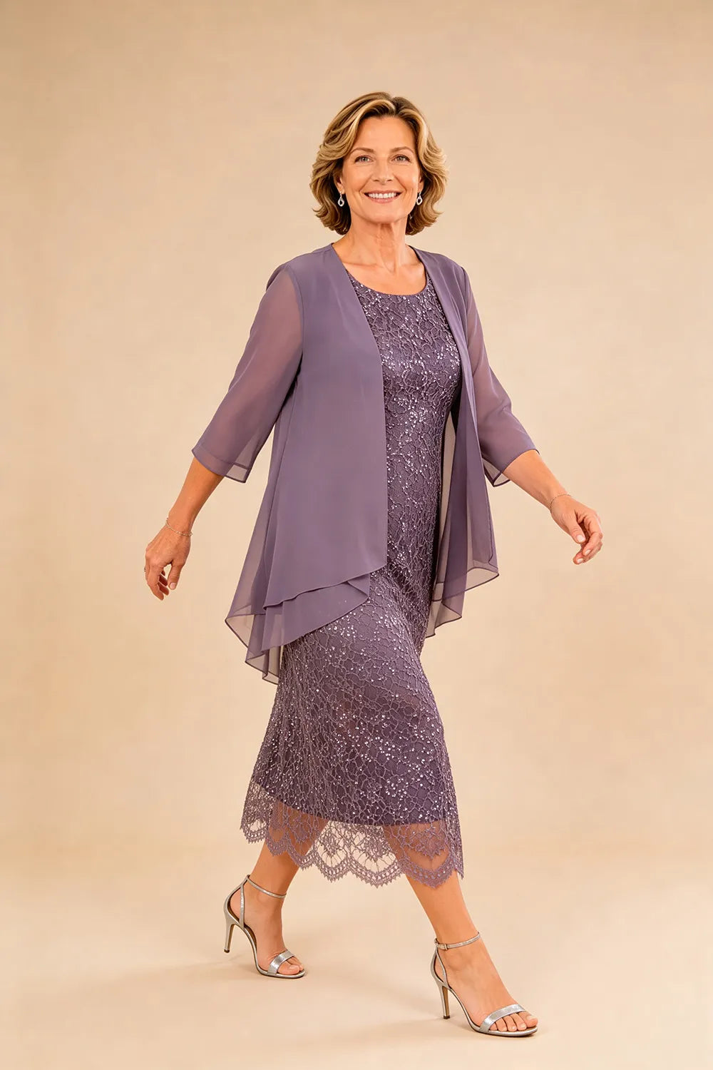 Liesbeth | Formal Lace Midi Dress with Chiffon Jacket