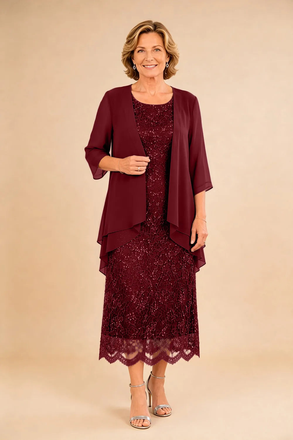 Liesbeth | Formal Lace Midi Dress with Chiffon Jacket