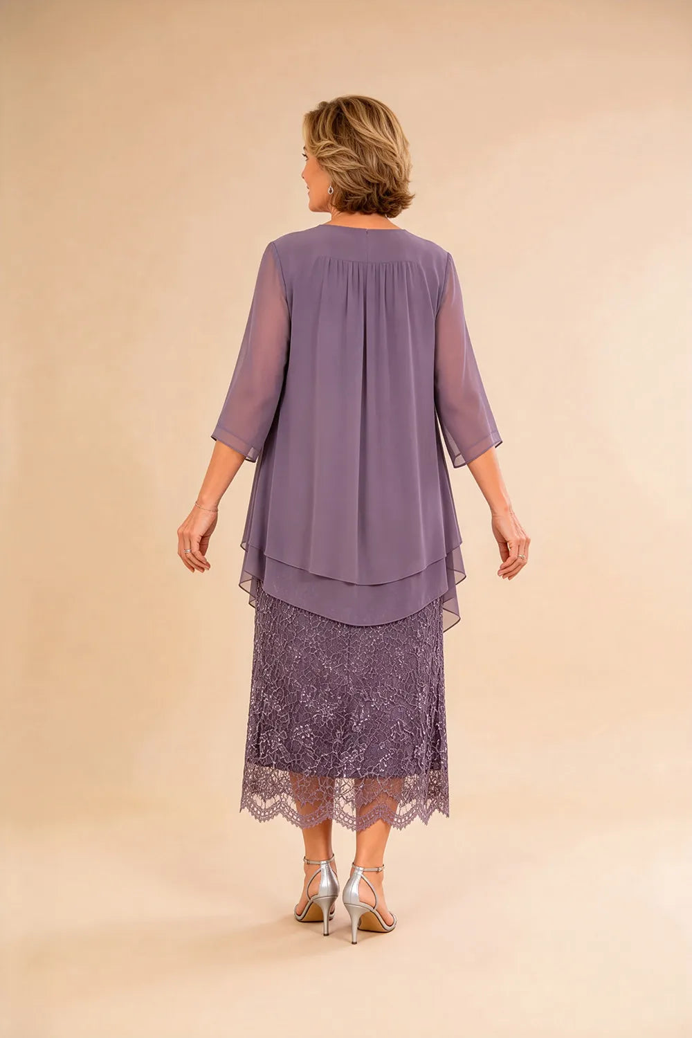 Liesbeth | Formal Lace Midi Dress with Chiffon Jacket