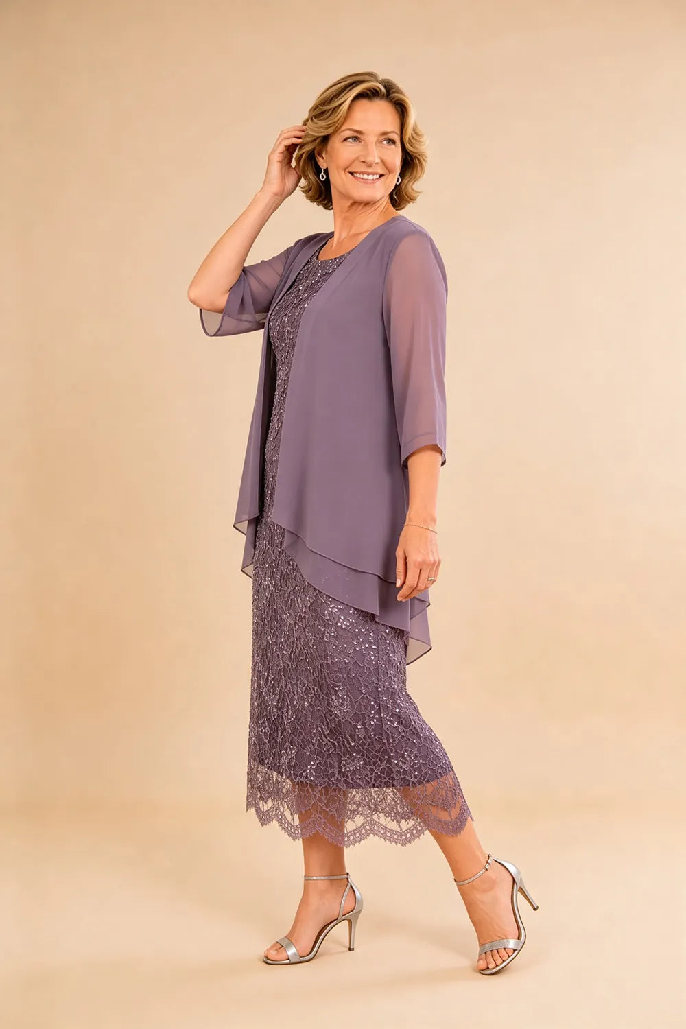 Liesbeth | Formal Lace Midi Dress with Chiffon Jacket