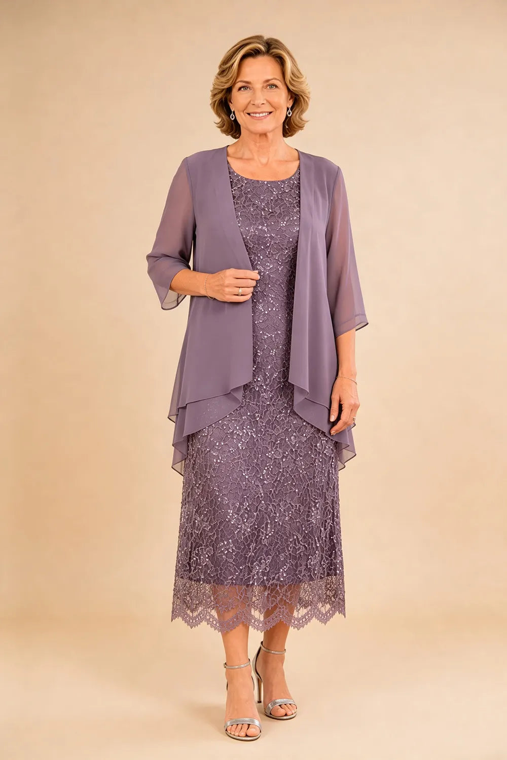 Liesbeth | Formal Lace Midi Dress with Chiffon Jacket