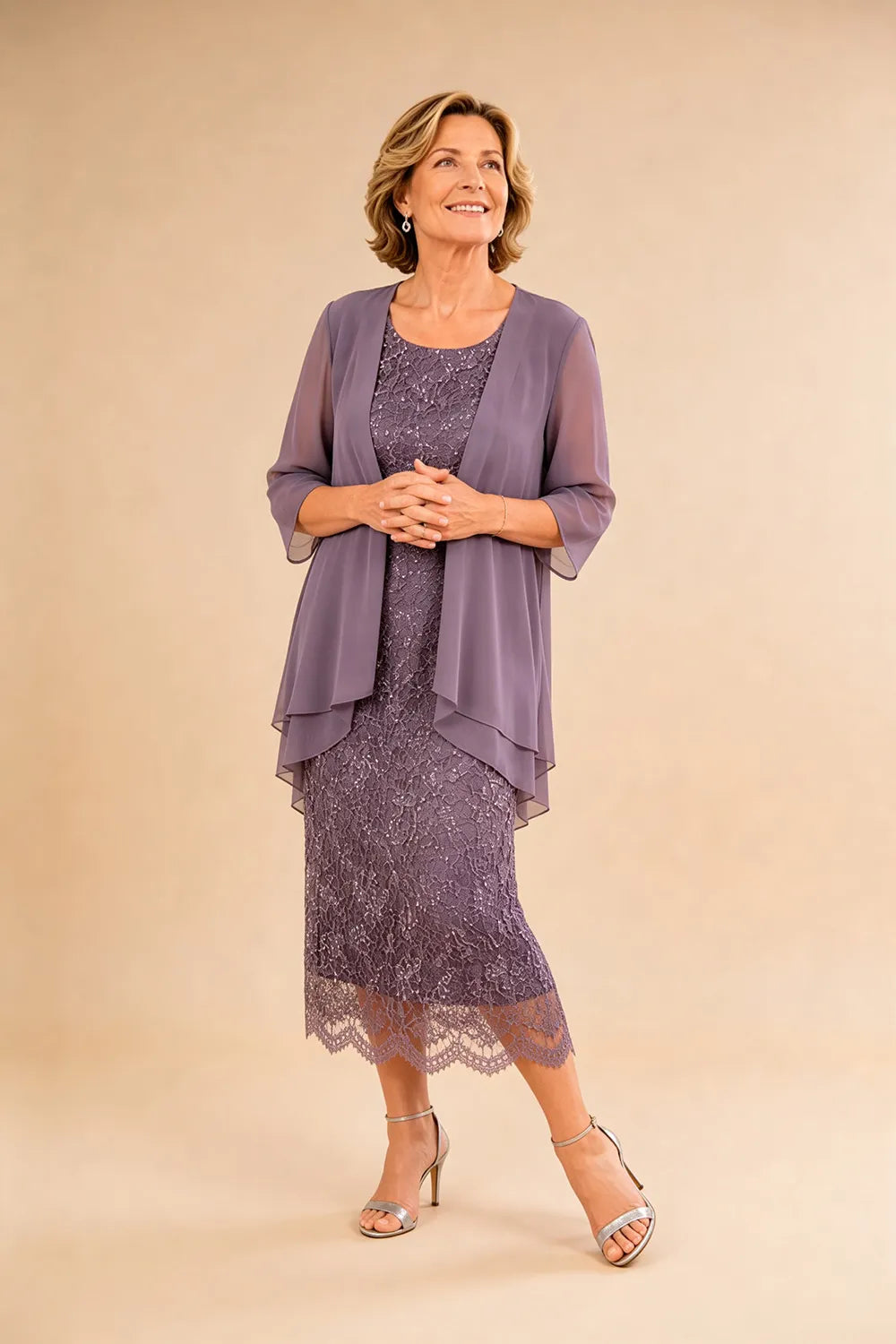 Liesbeth | Formal Lace Midi Dress with Chiffon Jacket