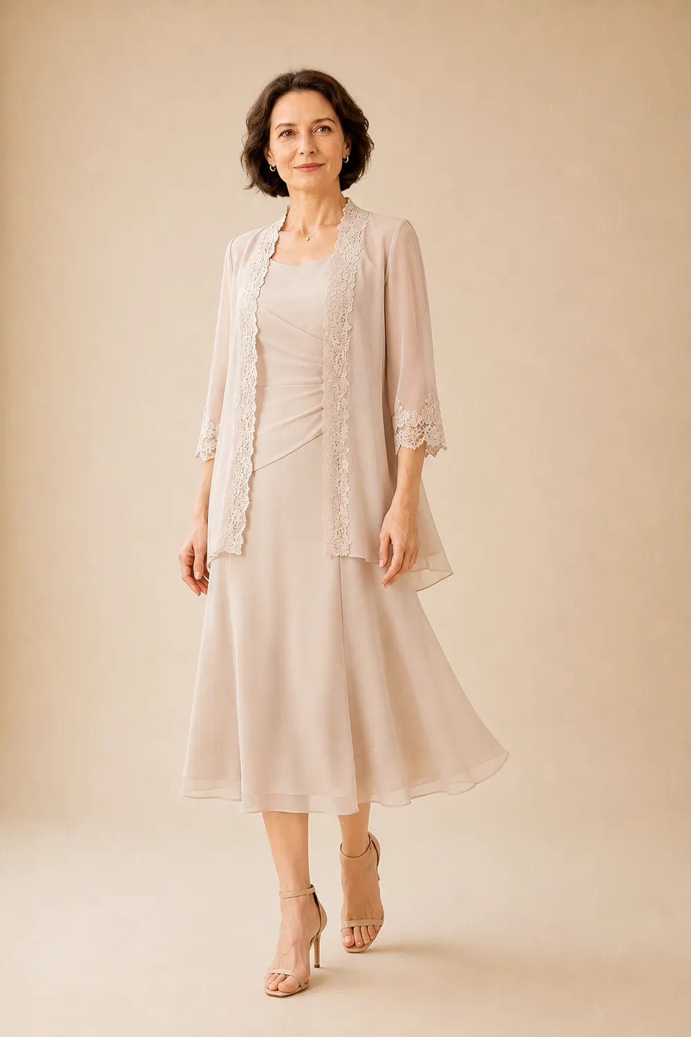 Marianne | Elegant Midi Dress with Lace Jacket