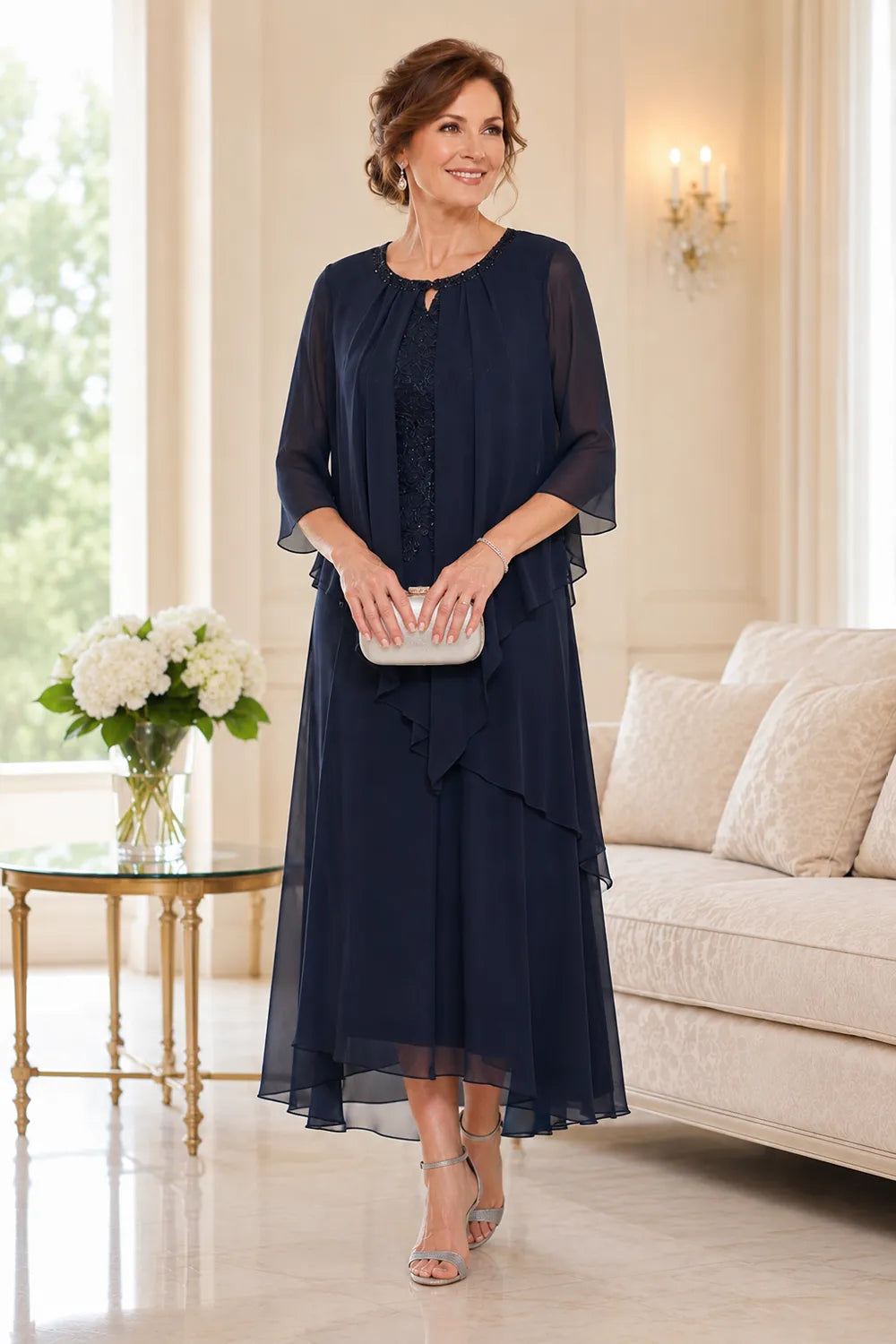 Greet | Draped Chiffon Midi Dress