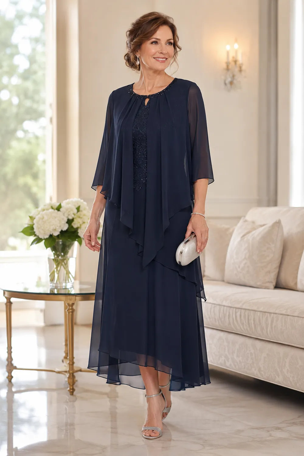 Greet | Draped Chiffon Midi Dress