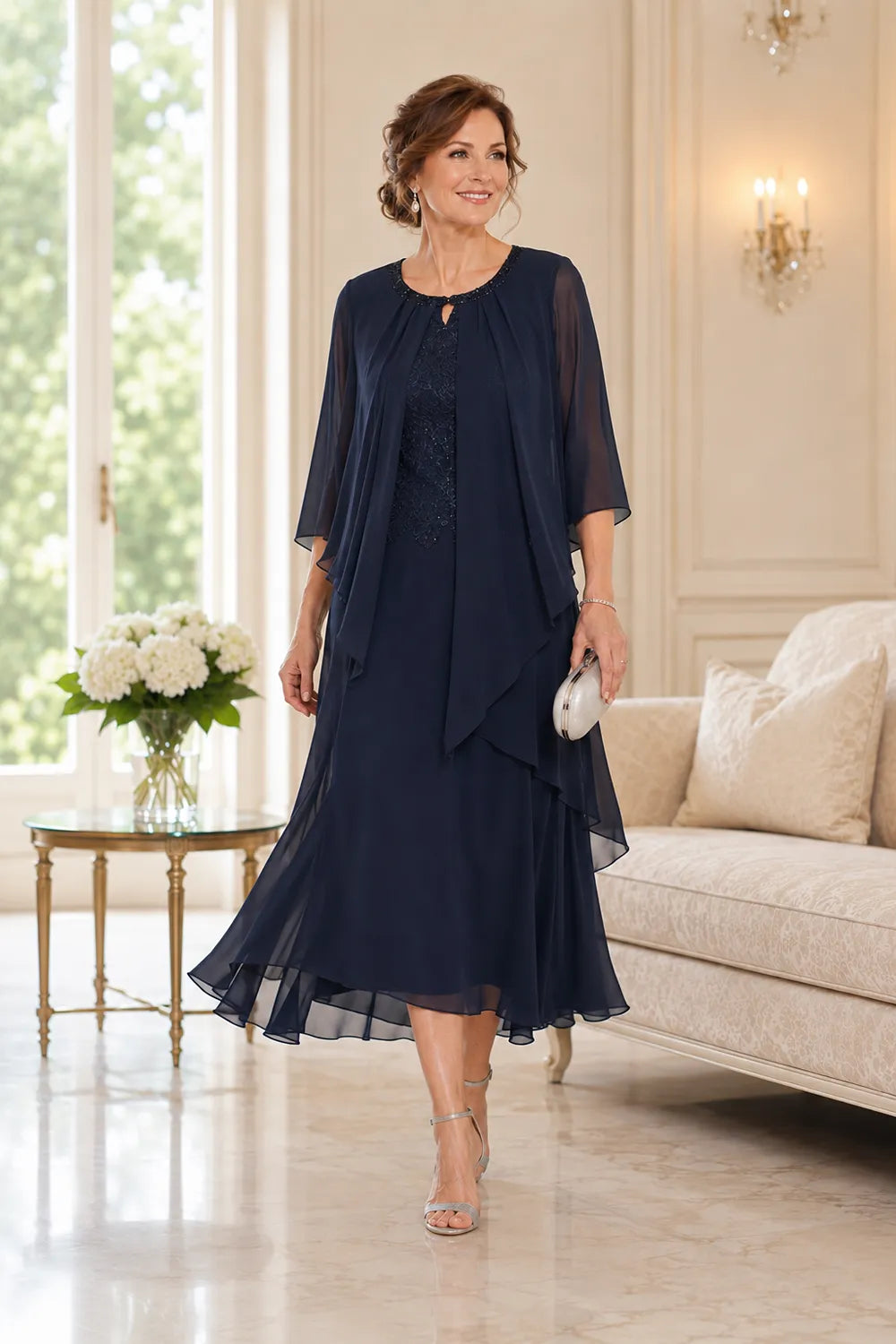 Greet | Draped Chiffon Midi Dress