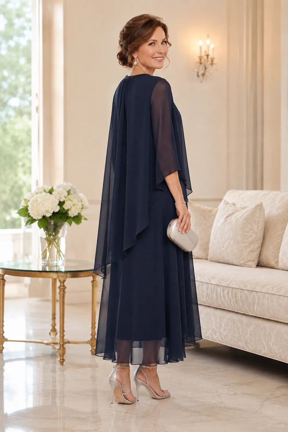 Greet | Draped Chiffon Midi Dress