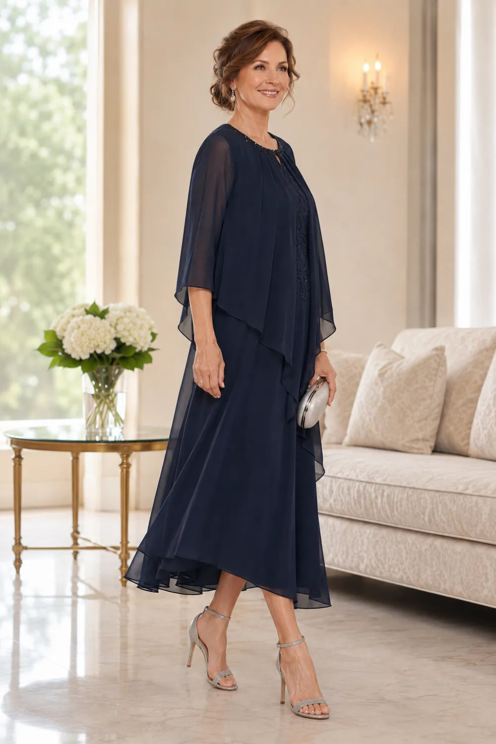 Greet | Draped Chiffon Midi Dress