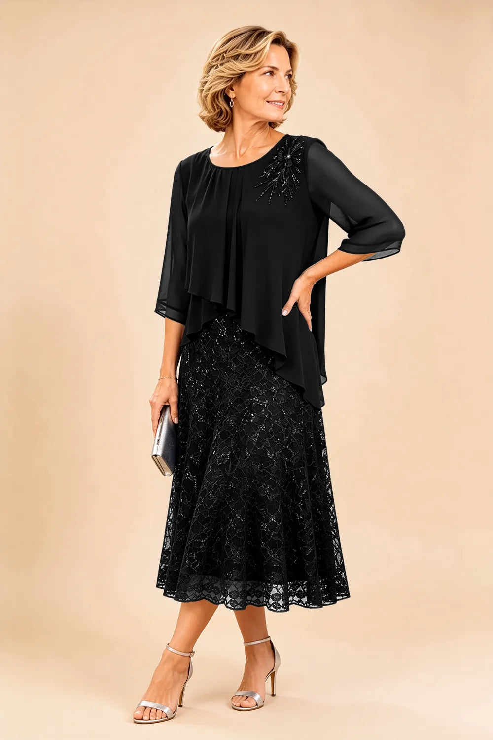 Ingrid | Chiffon Dress with Lace Overlay