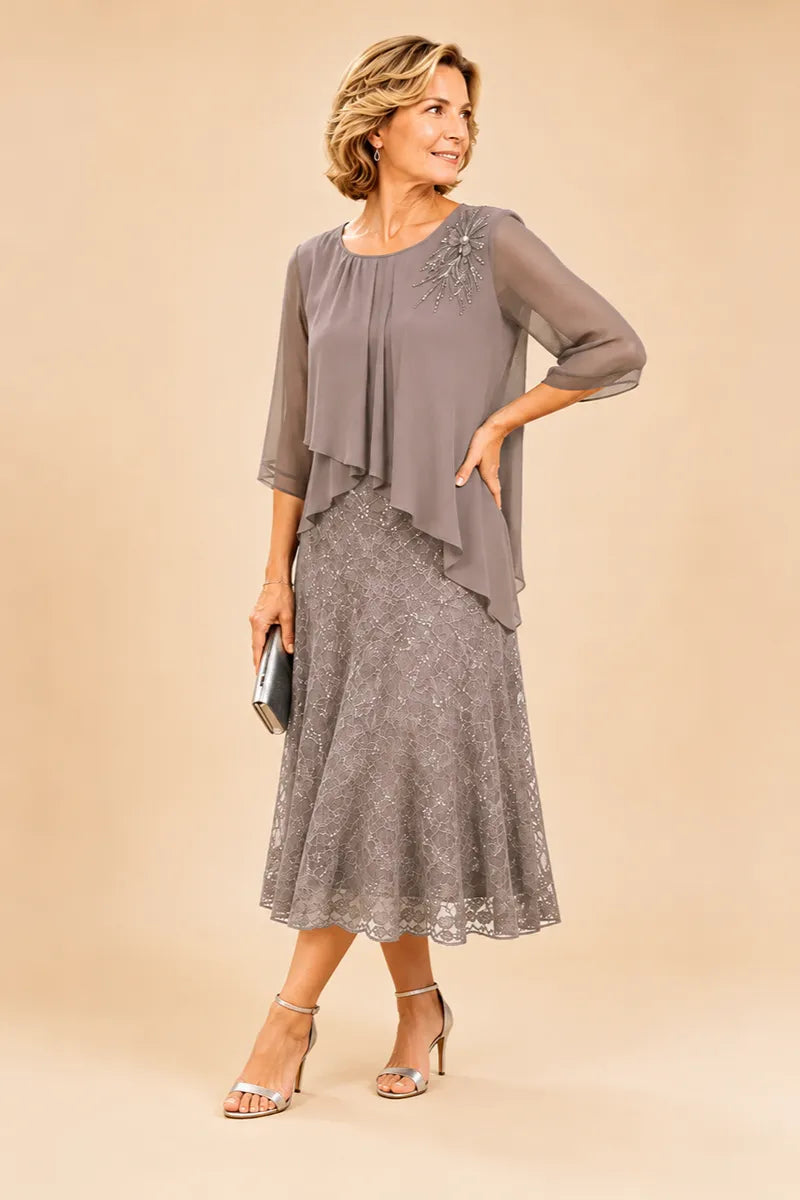 Ingrid | Chiffon Dress with Lace Overlay