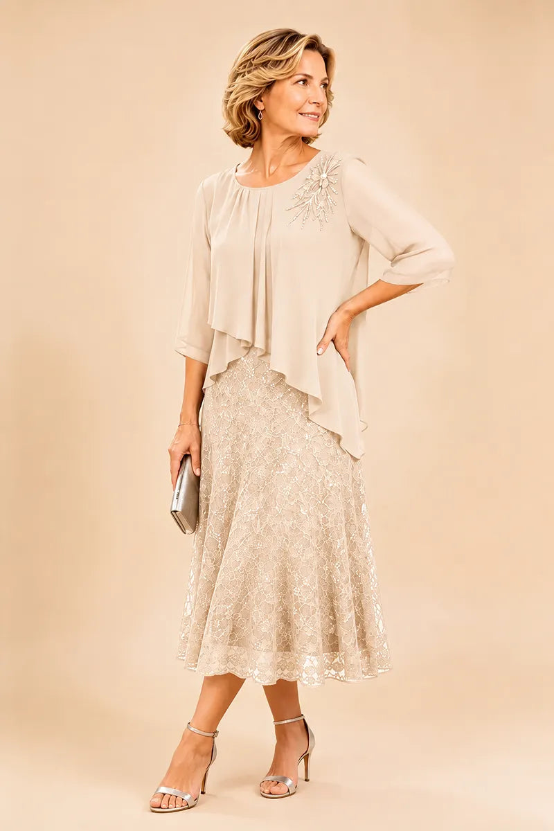 Ingrid | Chiffon Dress with Lace Overlay