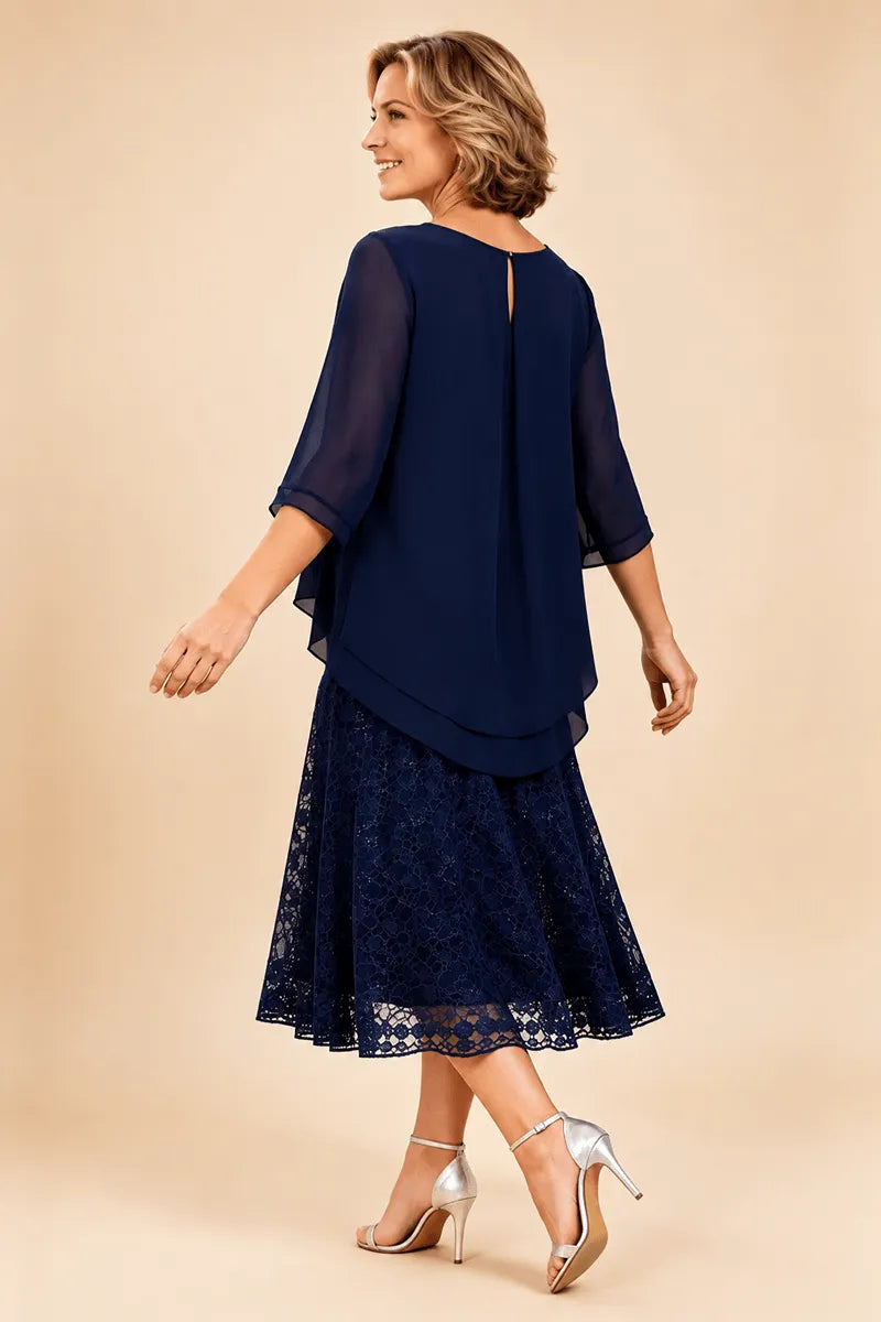 Ingrid | Chiffon Dress with Lace Overlay