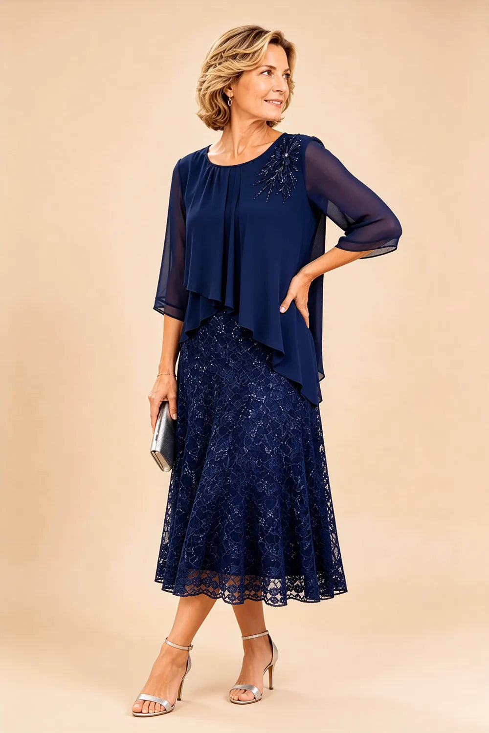 Ingrid | Chiffon Dress with Lace Overlay