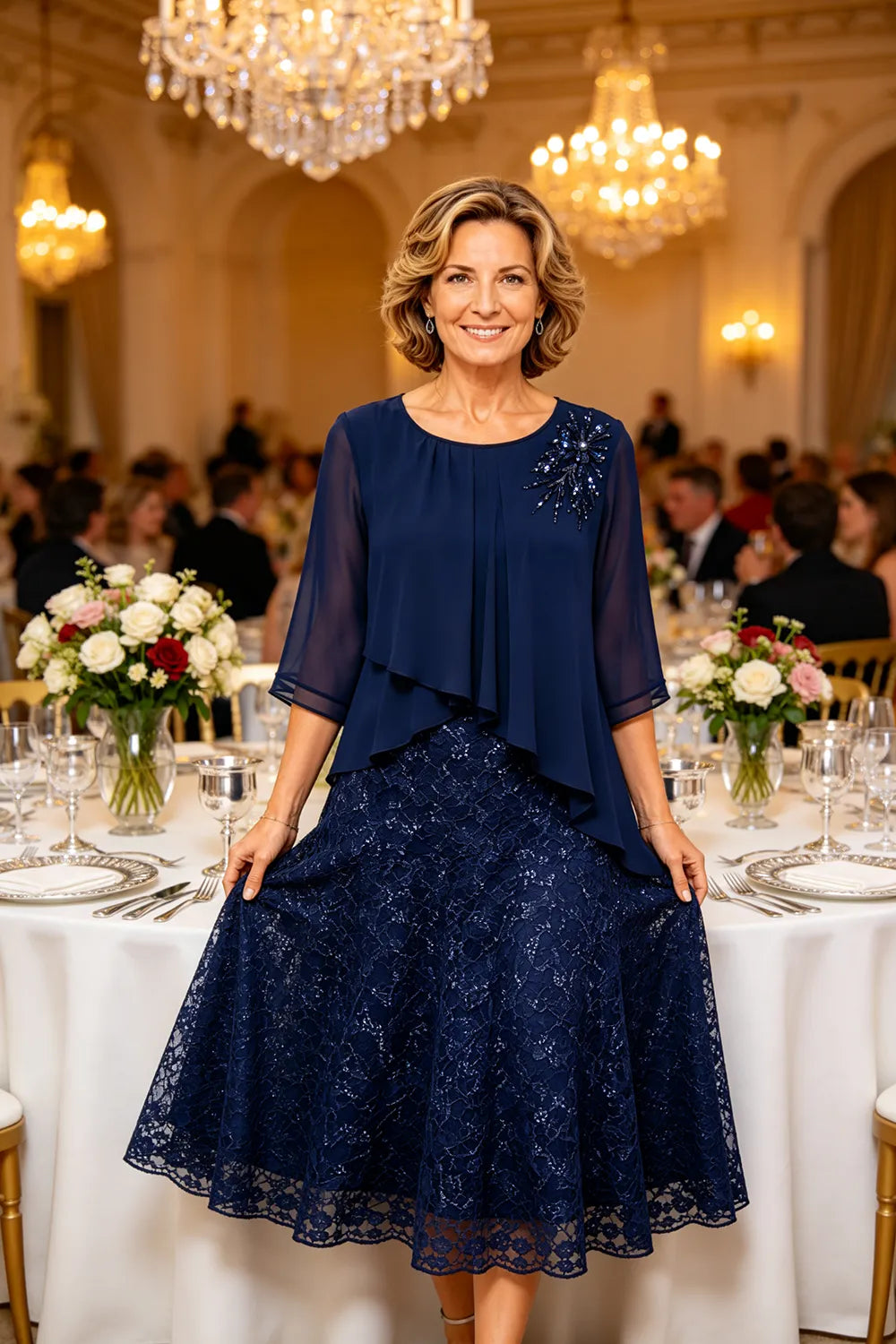 Ingrid | Chiffon Dress with Lace Overlay
