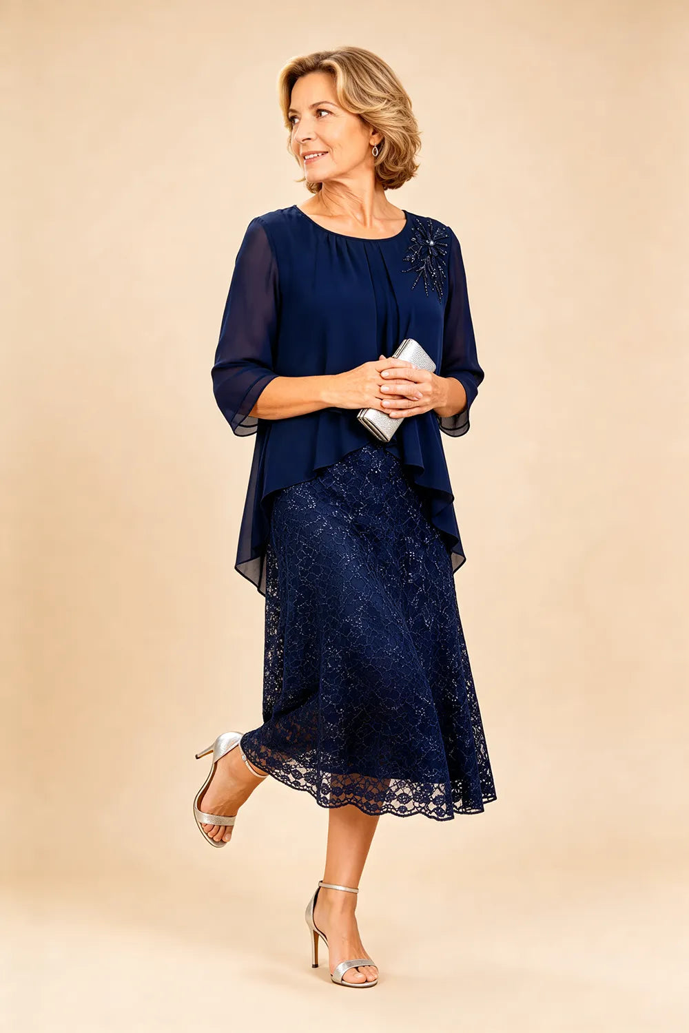 Ingrid | Chiffon Dress with Lace Overlay