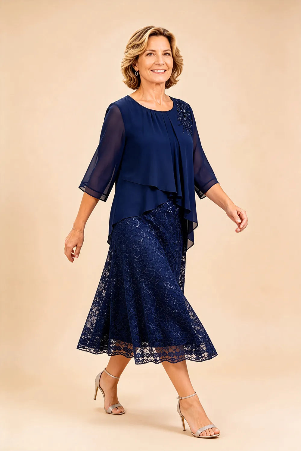 Ingrid | Chiffon Dress with Lace Overlay