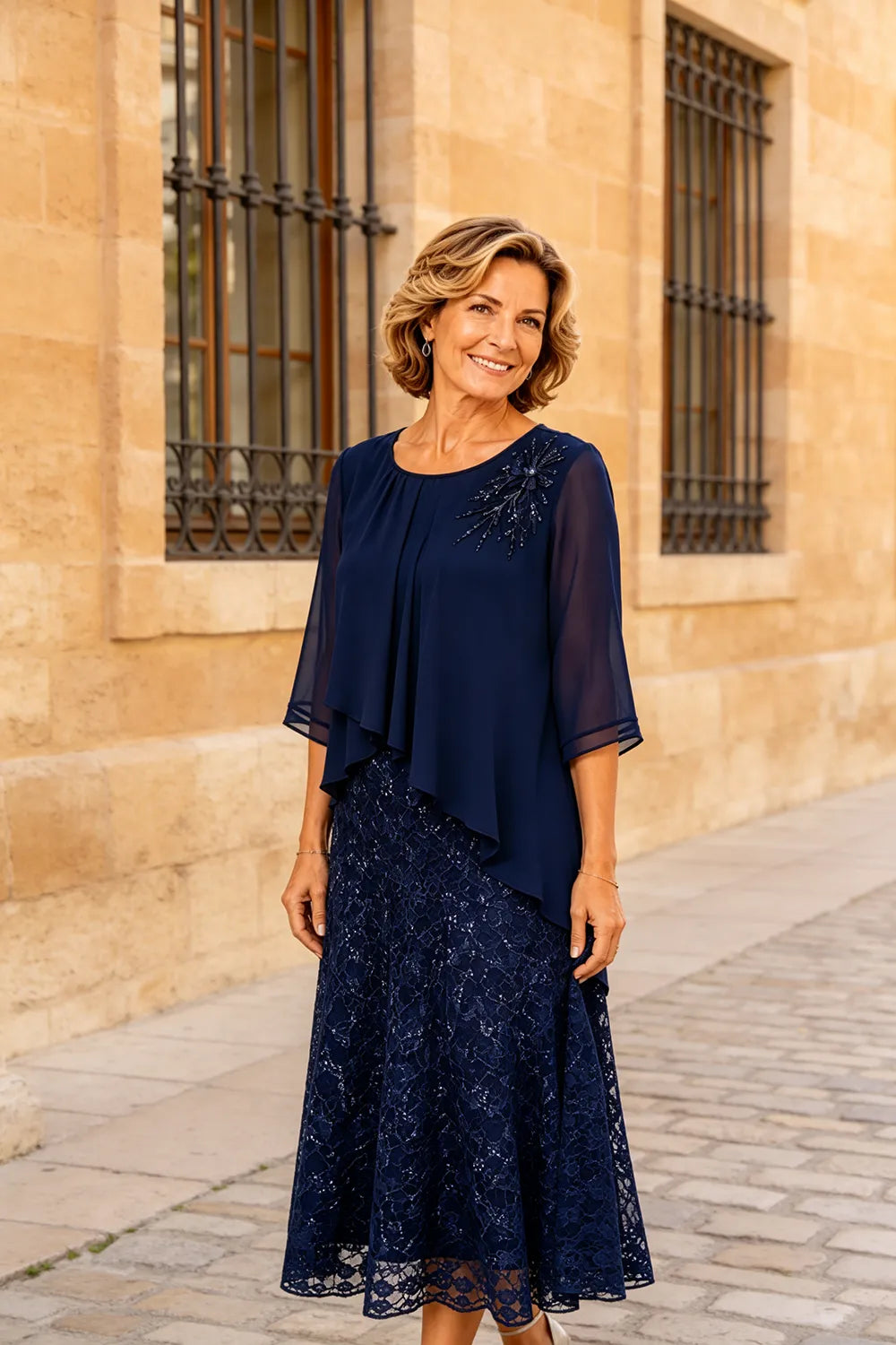 Ingrid | Chiffon Dress with Lace Overlay